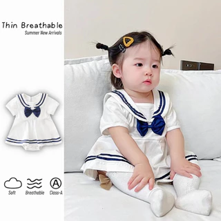 ฤดูร้อนใหม่สาววิทยาลัยสไตล์สามเหลี่ยม ชุดรอมเปอร์ 0-28 เดือนผ้าฝ้ายแท้น่ารักสไตล์เจ้าหญิงผายลมชุดบอดี้สูท