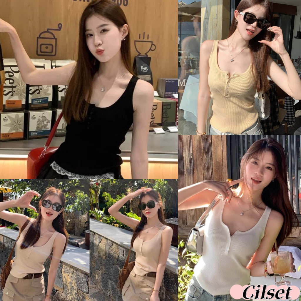 Cilset🛒พร้อมส่ง🎀เสื้อกล้าม ผู้หญิง ไหมพรม ผ้าร่อง สีพาสเทล เข้ารูป ยืด ใส่สบาย เซ็กซี่น่ารัก แฟชั่น สไตล์ลำลอง/M0360