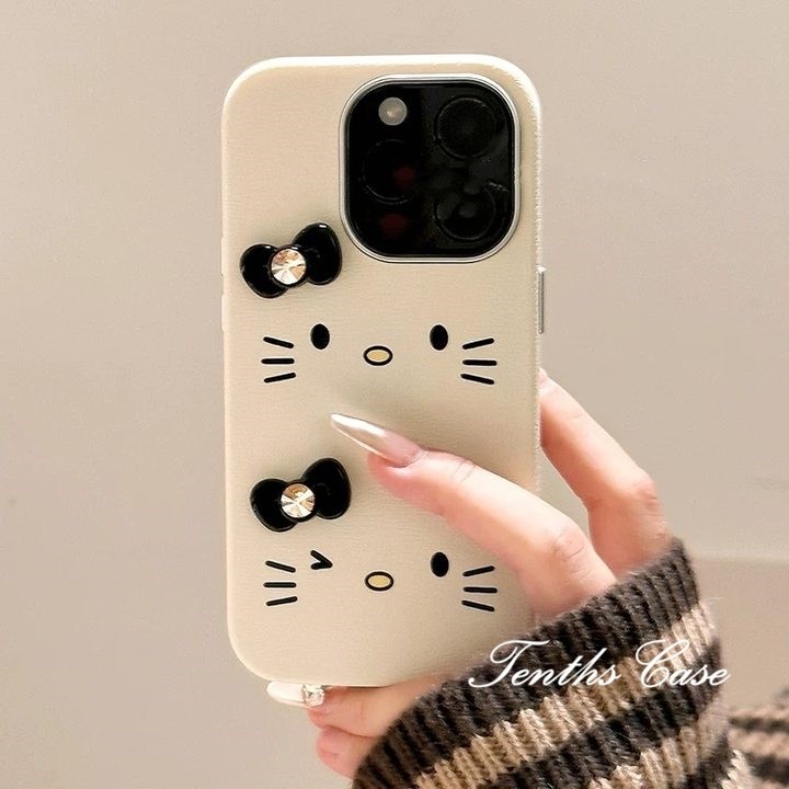 SAMSUNG สําหรับsamsung S24 S23 A22 A21 S20FE Plus Ultra A11 A21s A73 A72 3Dการ์ตูนKittyโบว์หนังธรรมดารูปแบบชุบเลนส์กรอบเคสโทรศัพท์ปกอ่อน