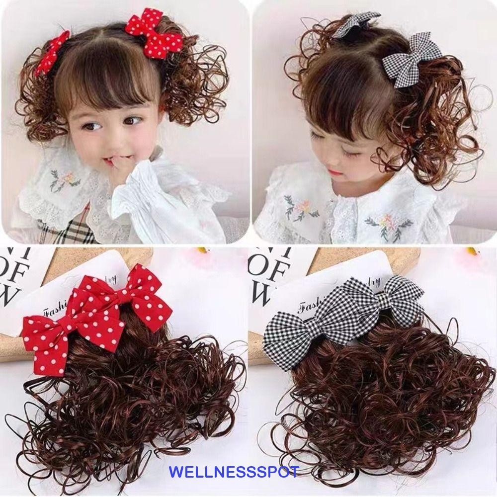 Wellnessspot วิกผมเด็ก Hairpin Wavy Fasion คุณภาพสูงต่อผมเด็ก Headwear หญิงน่ารักหวานปุย Bowknot Hairclip