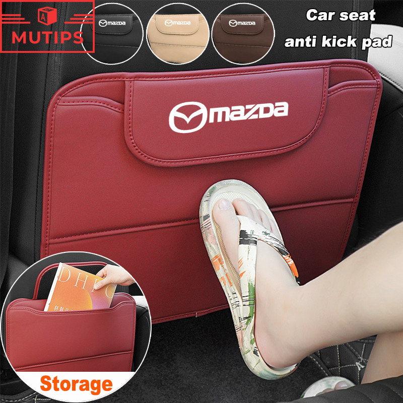 Mazda เครื่องหนัง แผ่นรองเบาะรถยนต์ ป้องกันการเตะ กันน้ำ เบาะหลังรถฝาครอบป้องกัน มีถุงเก็บของ 2 3 CX5 CX30 CX8 CX3 Mazda2 6 5 CX9 BT50
