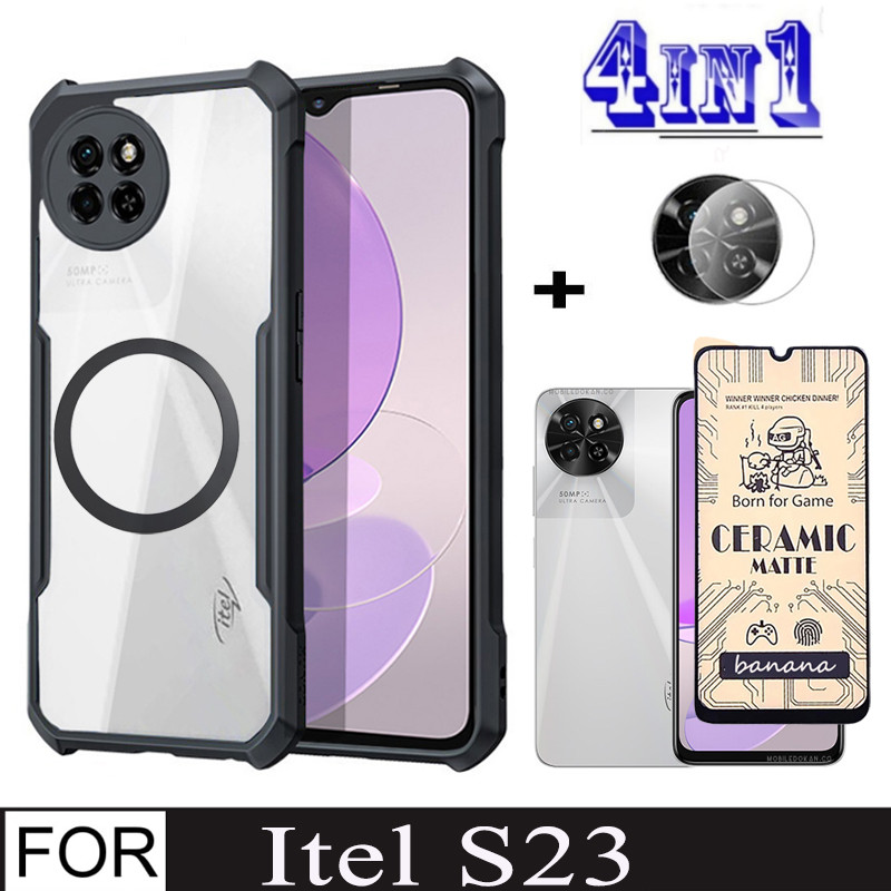 Itel S23 เคสโทรศัพท์กันกระแทกสําหรับ itel S23 S 23 ItelS23 ตัวป้องกันหน้าจอเซรามิก + พร้อมสติกเกอร์ชาร์จไร้สายแม่เหล็ก