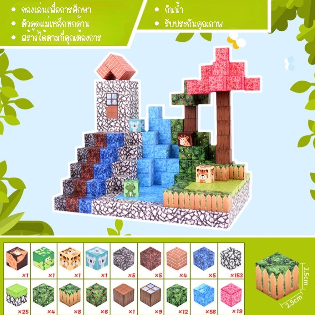 มายคราฟ Minecraft ของเล่น แม่เหล็กสแควร์ บล็อกตัวต่อแม่เหล็กเด็ก DIY MC Magnetic Build