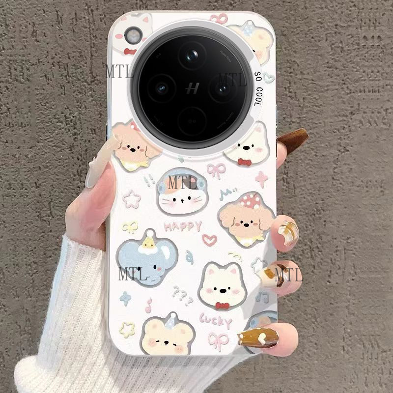 สําหรับ OPPO Find X8 กรณี OPPO Find X8 Pro สีเงินเคสโทรศัพท์ผู้ชายและผู้หญิง Hard Shell Niche เคสป้องกันการ์ตูนคู่น่ารัก