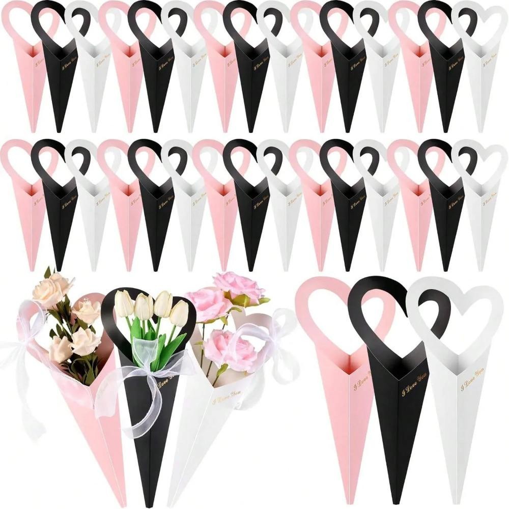 เจรีมี1 10ชิ้นหัวใจกล่องดอกไม้เดี่ยว,กระดาษ ทําเอง กล่องดอกไม้มือถือ,กระเป๋าถือดอกไม้โรแมนติกแบบพกพาช่อกล่องบรรจุภัณฑ์งานแต่งงานวัน