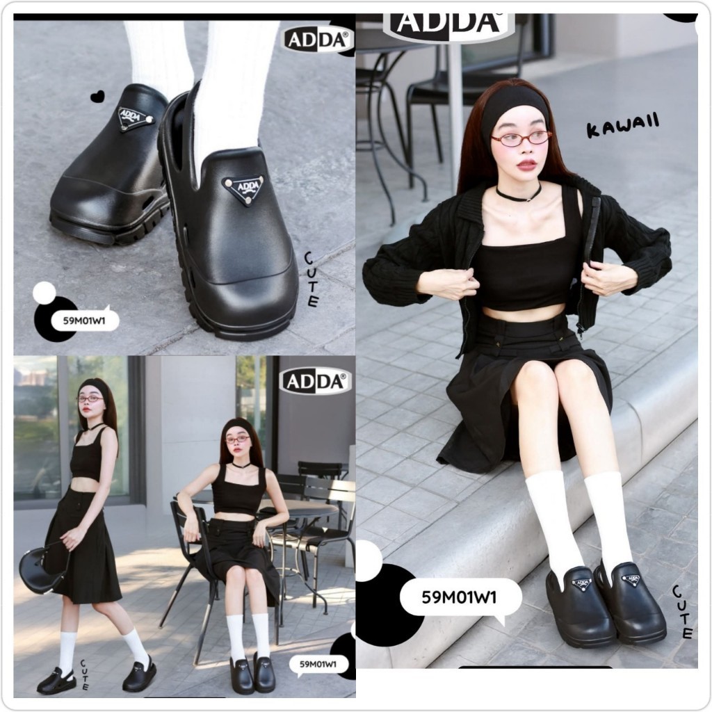 New ADDA รองเท้าแตะ รองเท้าลำลอง สำหรับผู้หญิง แบบสวม รัดส้น สไตล์เกาหลี รุ่น 59M01W1,W2 (ไซส์ 4-7)