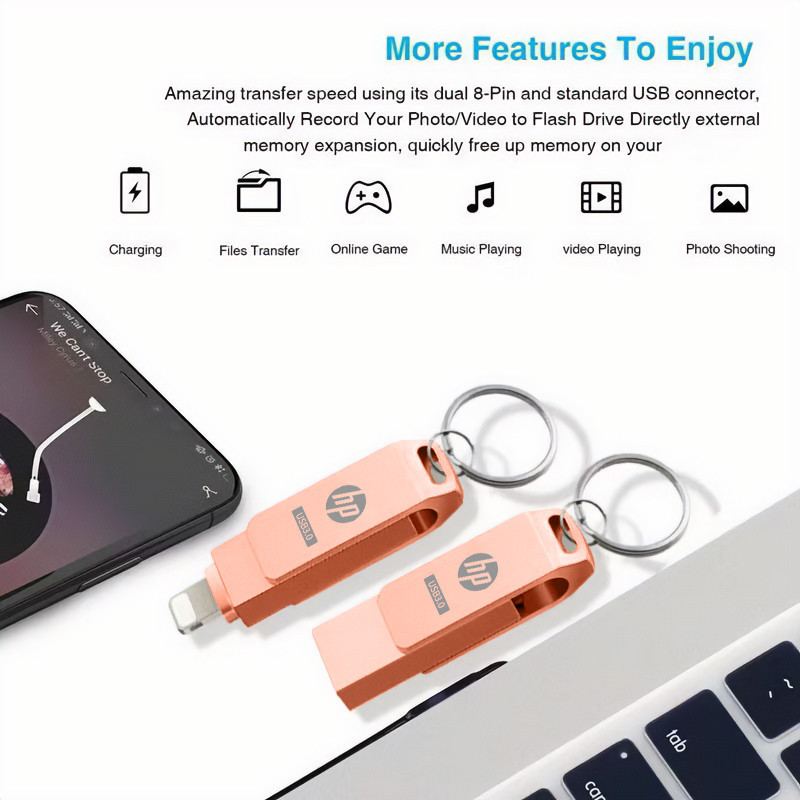 Hp 2 in1 Pendrive 512GB 1TB 2TB OTG USB แฟลชไดรฟ์ Memory Stick สําหรับ iPhone14/13/12/11/X/8/7/6 iPad iPod PC - รูปที่ 4