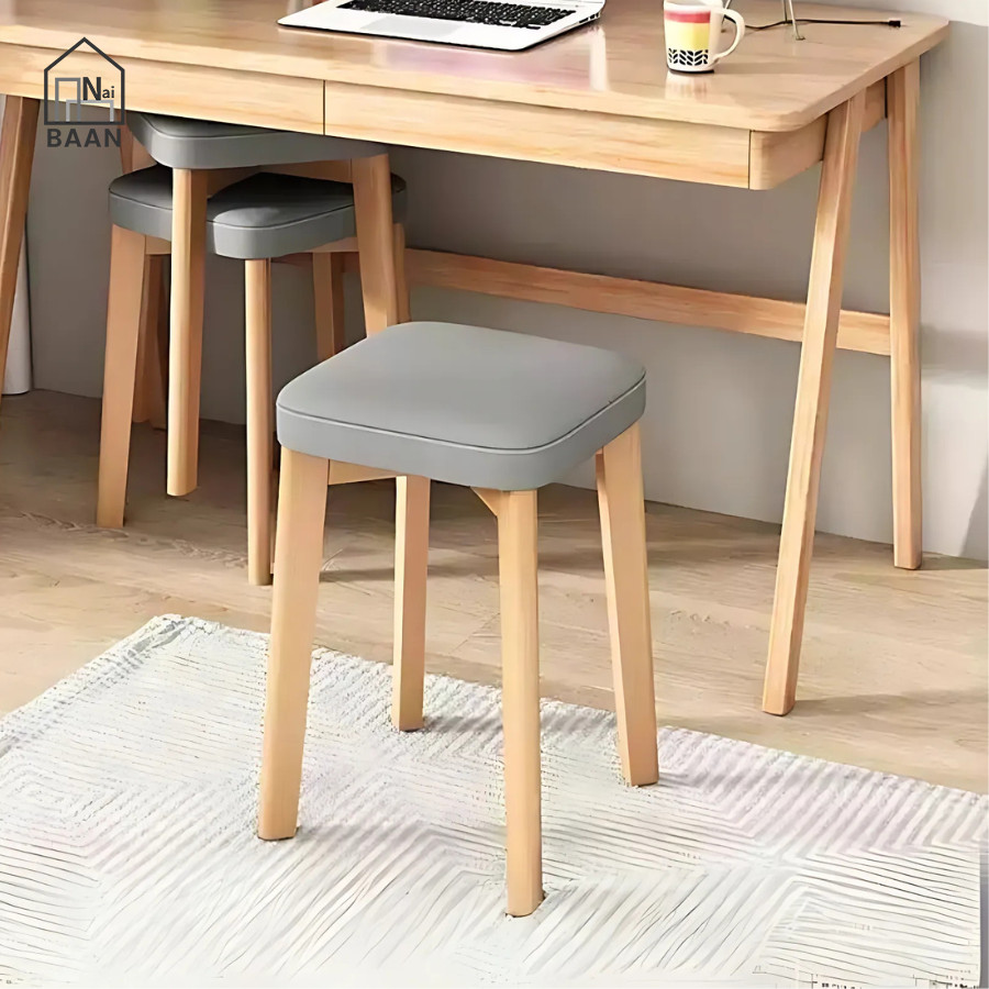 Naibaan เก้าอี้ไม้ Minimal สูง 46 ซม.รับน้ำหนักได้ 150 กก. เบาะผ้า / เบาะหนัง
