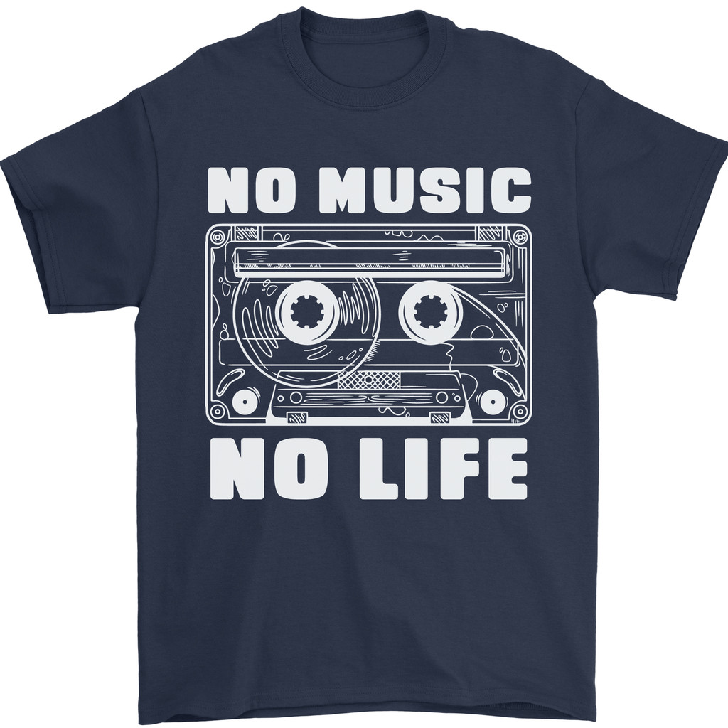 No Music No Life Retro Audio Cassette Mens เสื้อยืดผ้าฝ้าย 100%