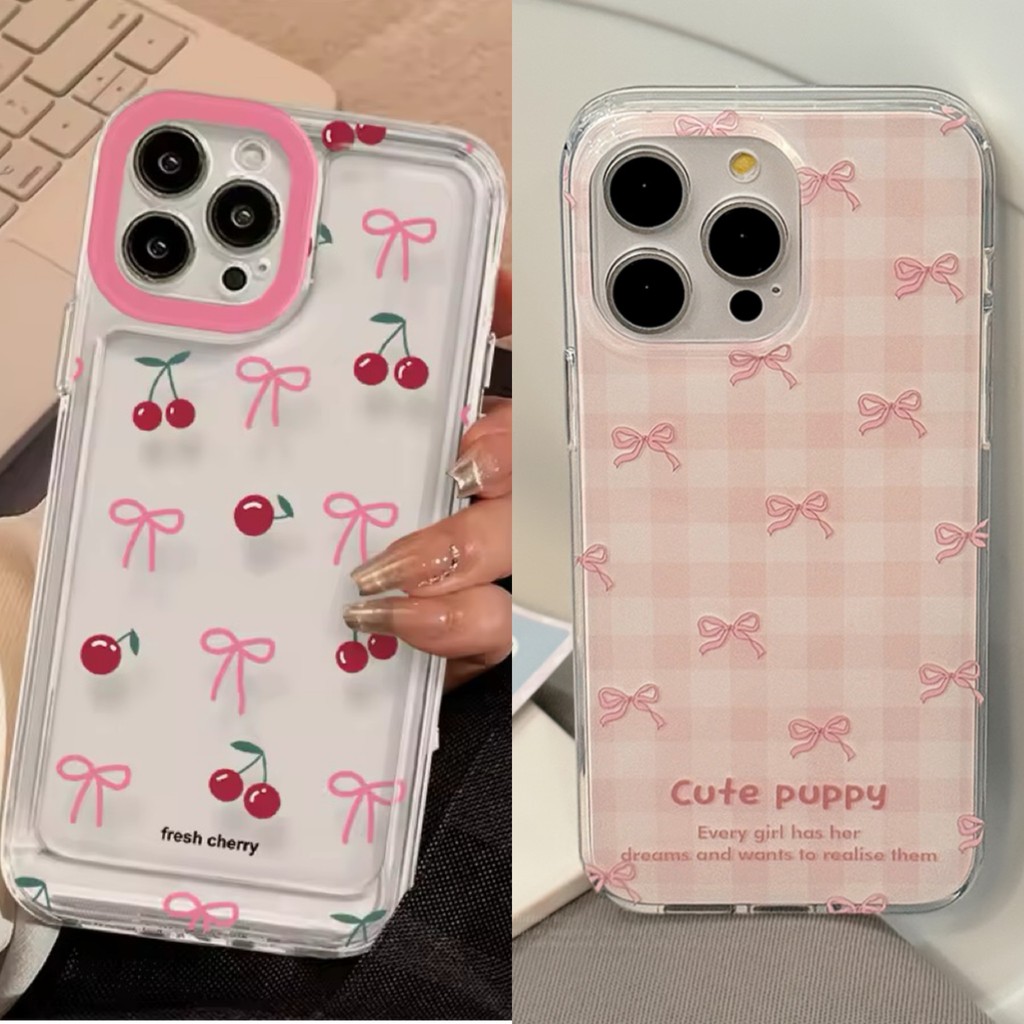 TOOSCI น่ารักสีชมพู Bowknot Cherry เคสโทรศัพท์สําหรับ VIVO V9 เยาวชน V23 V23E V21 / VIVO S1 Pro โปร่