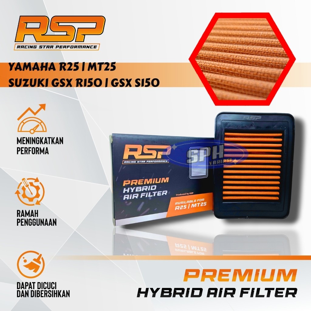 RSP Premium Hybrid กรองอากาศ Yamaha R25 | Mt25 - Gsx R150 | Gsx S150