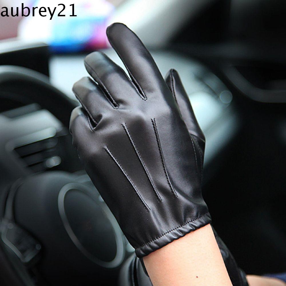 Aubrey1 ผู้ชายหนัง Mittens ขับรถหรูหรา Velet Keep Warm ฤดูหนาวถุงมือหน้าจอสัมผัสกันน้ํา