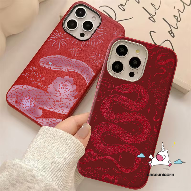 การ์ตูนแบรนด์อินเทรนด์การ์ตูนปีใหม่ Cool Snake Doodle คู่สําหรับ IPhone 13 15 11 12 16 14 Pro Max XR 14 15 16 Plus XS Max X หรูหราผิวรู้สึกเนื้อหนังกรณี