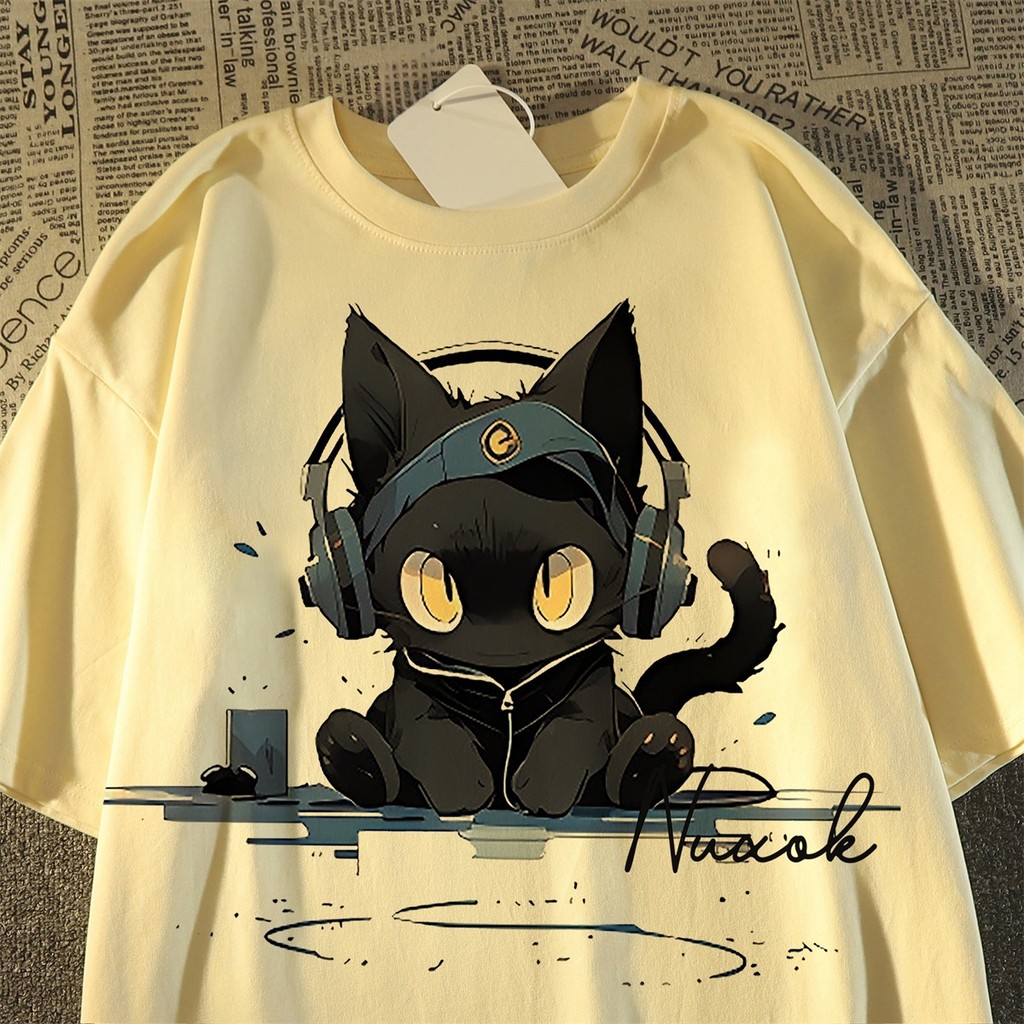 🚚【จัดส่งจากไทย】เสื้อยืดพิมพ์ลายแมว e-sports ย้อนยุคสไตล์อเมริกัน แขนสั้น คอกลม ผ้าเนื้อนุ่ม สวมใส่สบาย - รูปที่ 2