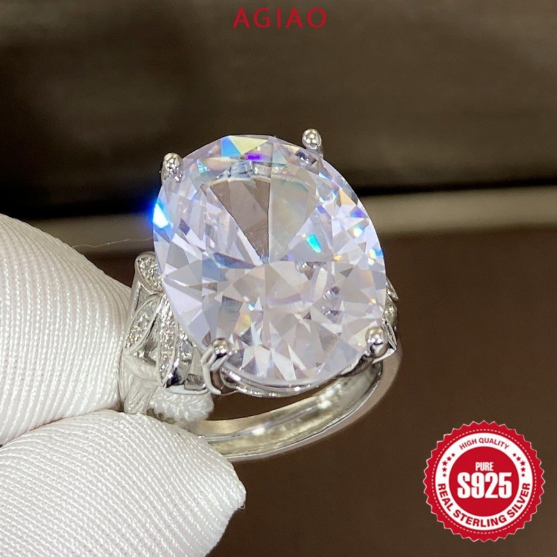 AGIAO 18K White Gold Clover 5A Zircon Elegant Daily Commuter แหวนแฟชั่นหรูหรา