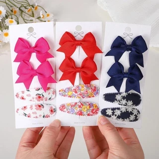 4 ชิ้น/เซ็ต BB คลิปน่ารัก Bows พร้อมคลิปผมสําหรับเด็กผู้หญิง 2025 ฤดูใบไม้ผลิใหม่ Handmade Hairpin Barrettes Headwear อุปกรณ์เสริมผม