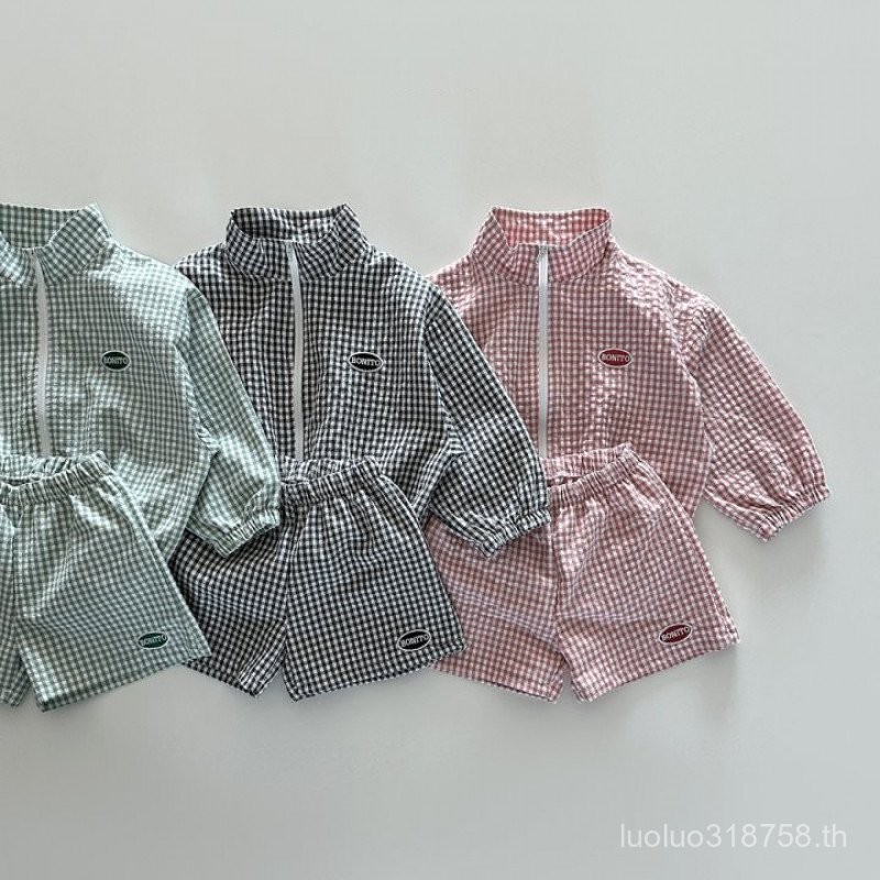 ฤดูร้อน อิน ~ กลางเด็กเล็กเวอร์ชั่นเกาหลีเสื้อผ้าเด็กแฟชั่นสบายๆบางตรวจสอบซิปครีมกันแดดเสื้อผ้าชุด