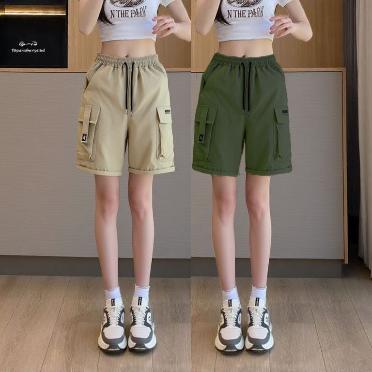 กางเกงขาสั้นผู้หญิง สไตล์แฟชั่นย้อนยุคเกาหลี 5 สีเทรนด์ แมทช์ง่าย cargo shorts w