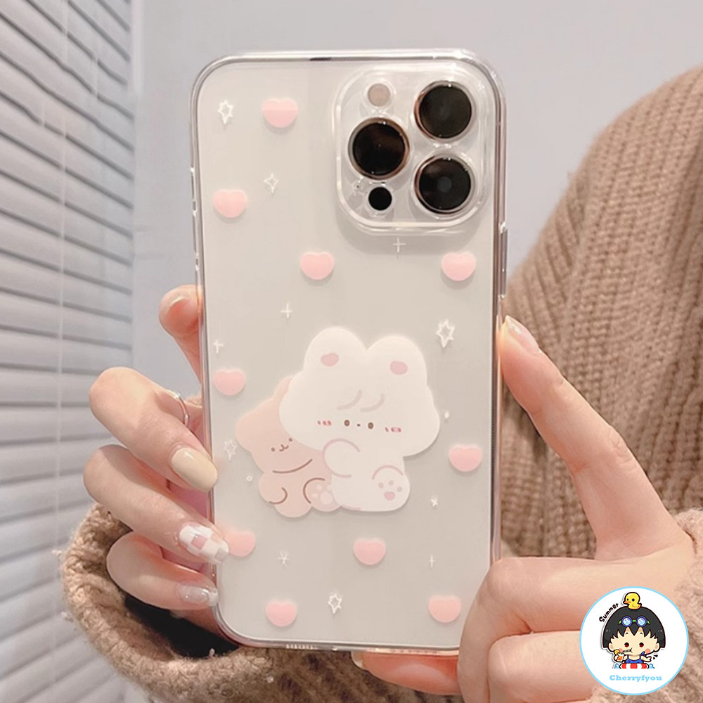 SAMSUNG เกาหลีสีชมพูกระต่ายหมีหัวใจรักเคสโทรศัพท์สําหรับSamsung S25 S24 S23 Ultra Plusฝุ่นกันกระแทกนุ่มTPUปกหลัง