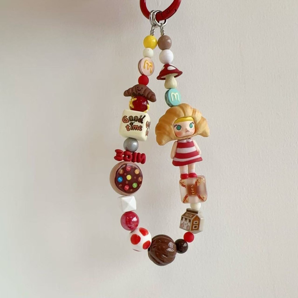 ใหม่สร้างสรรค์การ์ตูน สูญหาย โดนัทลูกอมสีเรซิ่นลูกปัดเชือกเส้นเล็กโทรศัพท์มือถือโซ่พวงกุญแจกระเป๋าแขวน
