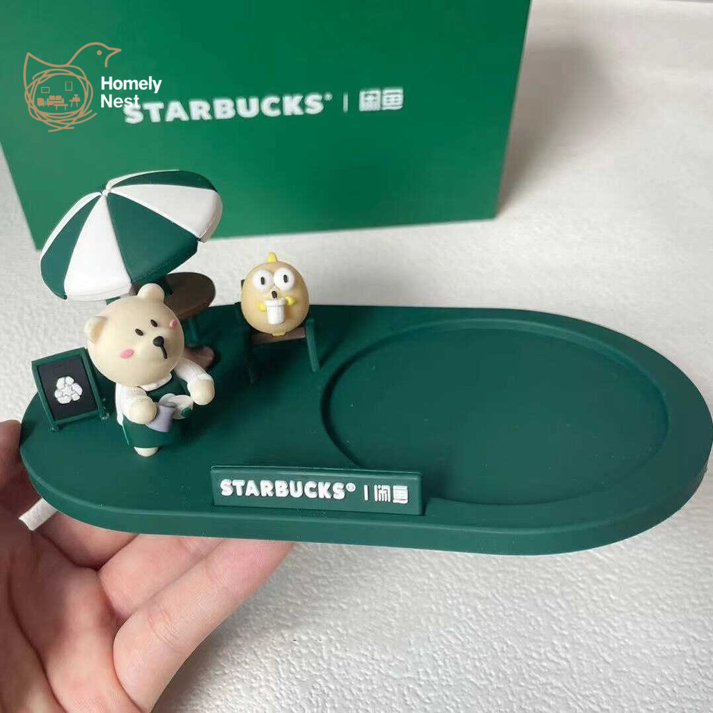 Starbucks Coaster Co-branded Xianyu หมีน่ารักซิลิโคน Placemats Manager ฤดูร้อนสระว่ายน้ําเดสก์ท็อปเครื่องประดับฉนวน Anti-Slip Tea Coaster ถ้วยอุปกรณ์เสริม