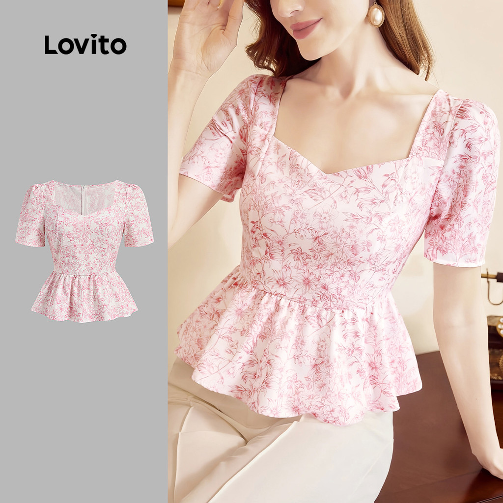 B137-JUL25-A-เสื้อเชิ้ตลายดอกไม้คอหัวใจชายระบาย-BLB137P1D564