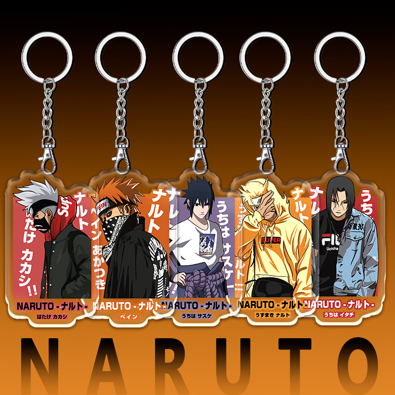 NARUTO อะคริลิค Itachi Sasuke รูปแบบสองด้านพวงกุญแจนักเรียนกระเป๋าเป้สะพายหลังจี้สนุกกุญแจรถแขวนเด็ก F