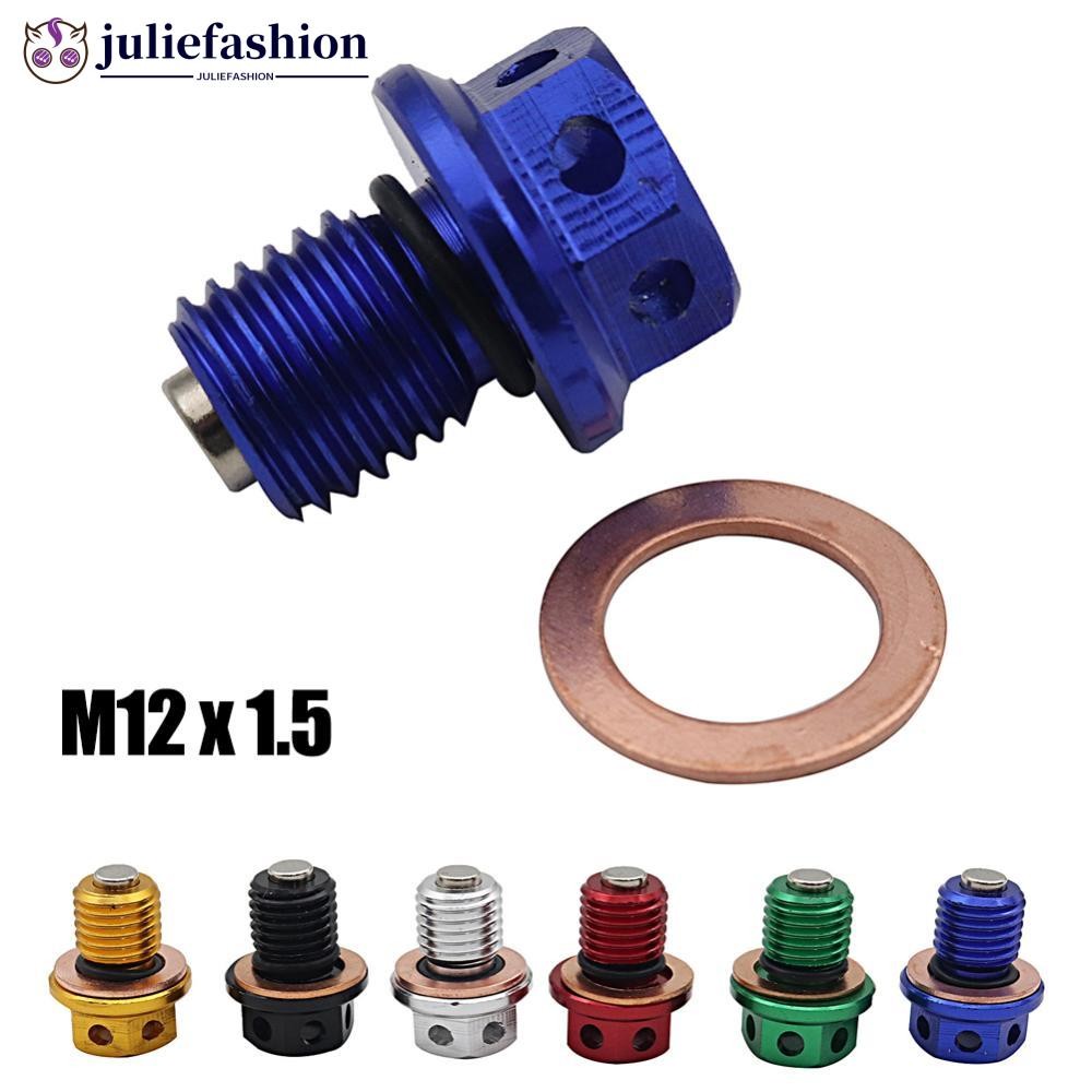 JULIEFASHION M12 x 1.5 แม่เหล็กท่อระบายน้ําน้ํามันปลั๊ก Bolt สกรูปะเก็นเครื่องซักผ้าสําหรับ Yamaha Y