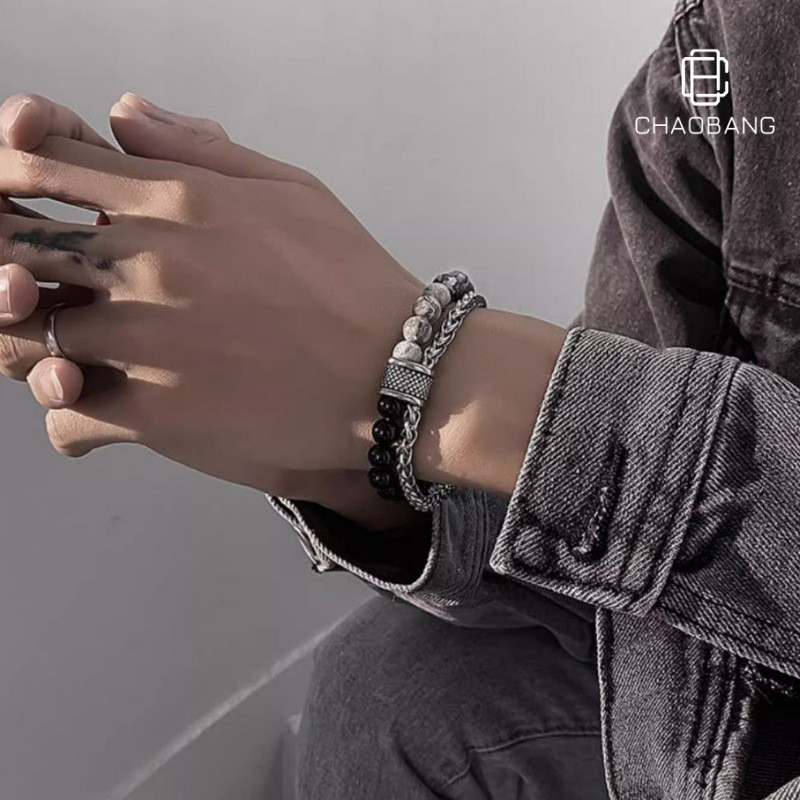 สร้อยข้อมือลูกปัด DETUA Transfer อินเทรนด์สำหรับผู้ชาย บุคลิกภาพ.High-End ดีไซน์ Obsidian