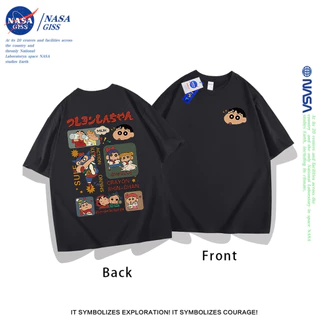 NASA เสื้อยืดชายหญิงแขนสั้น สตรีทฮิปฮอป summer เครยอนชินจัง เสื้อยืด พิมพ์ลาย คอตตอน คอกลม หลวมและระบายอากาศ