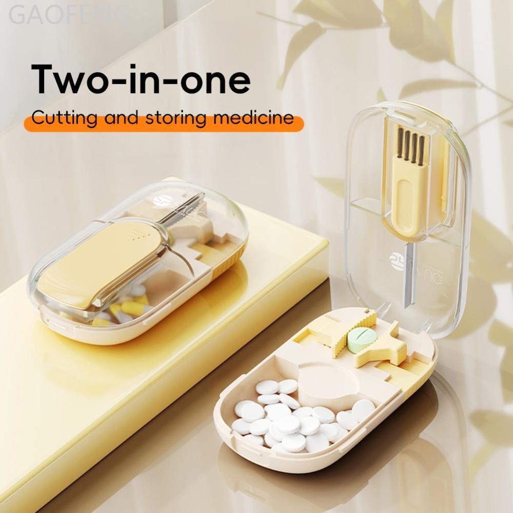 GAOFENG กล่องเก็บยาพร้อมเครื่องตัดยาแบบพกพายา Health Care Travel Pill Case เป็นมิตรกับสิ่งแวดล้อมสํา
