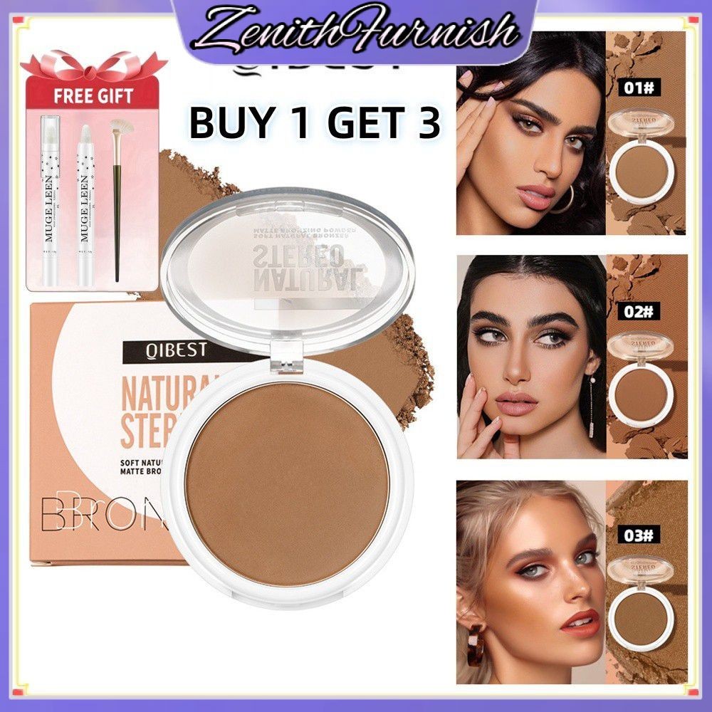 ✨COD✨ QIBEST ซื้อ 1 แถม 3QIBEST แป้งฝุ่นคอนทัวร์แมตต์ กันน้ำ เป็นธรรมชาติ ล้างออกง่าย แป้งฝุ่นแต่งหน