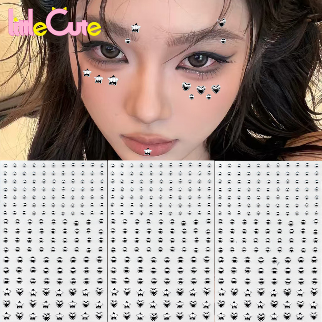[แต่งหน้า]สติกเกอร์หน้าปาร์ตี้สําหรับคิ้วและริมฝีปาก | 1/2/3/4/5PCS Metallic Star/อัญมณีกาวรูปหัวใจ, เครื่องประดับร่างกายที่ไม่มีร่องรอยเงิน
