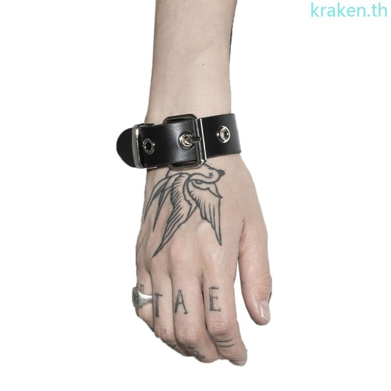 Kra ปรับสร้อยข้อมือโซ่ PU และโลหะผสมวัสดุ Punk Cool เครื่องประดับสําหรับผู้ชายผู้หญิง
