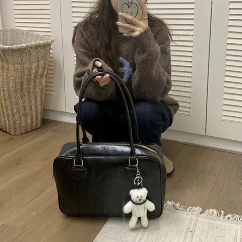 Mousoon กระเป๋าเอกสารความจุขนาดใหญ่สุภาพสตรีใหม่เกาหลีใต้ Ins Retro Minority One-Shoulder Portable Commuter Tote