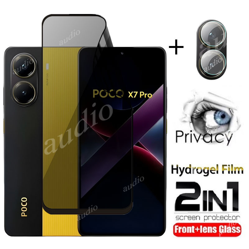 Poco X7 Pro 5G 2in1 เลนส์ด้านหน้า Anti-Spy Hydrogel ฟิล์มสําหรับ Xiaomi Poco X7 X7Pro 5G 2025 นุ่มป้องกันหน้าจอความเป็นส่วนตัวสําหรับ PocoX7 Pro 5G ป้องกันเลนส์กล้อง Anti-Spy กระจกด้านหน้า