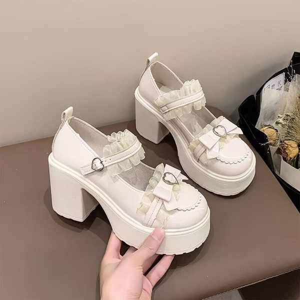 รองเท้าหนังขนาดเล็ก Mary Jane แฟชั่นหนา Soled สวมใส่ด้านนอกนักเรียน