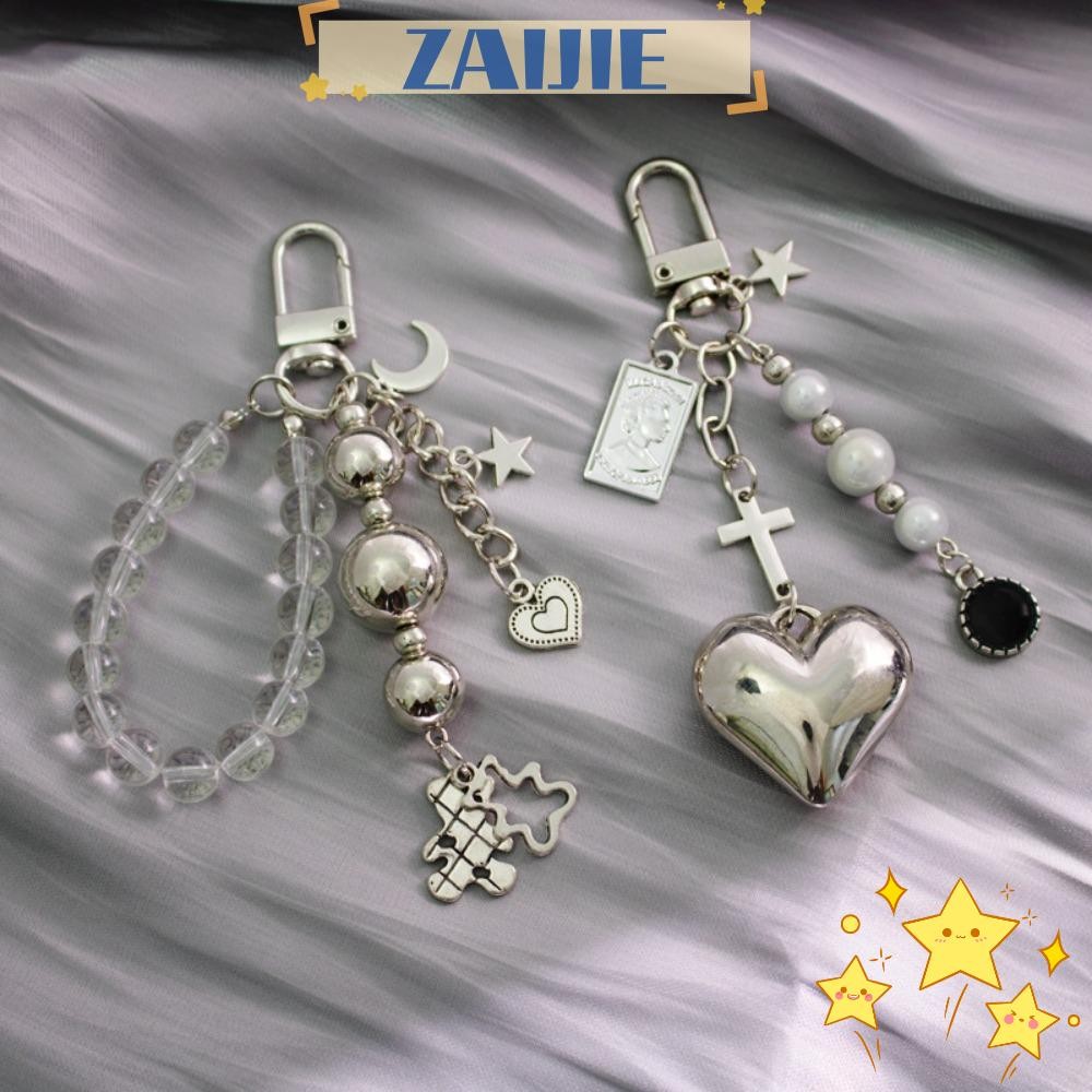 Zaijie24 Bear Beaded Keychain, Creative Metal Y2k พวงกุญแจจี้,ประณีตน่ารักสาวของขวัญกระเป๋าเป้สะพายหลังตกแต่ง