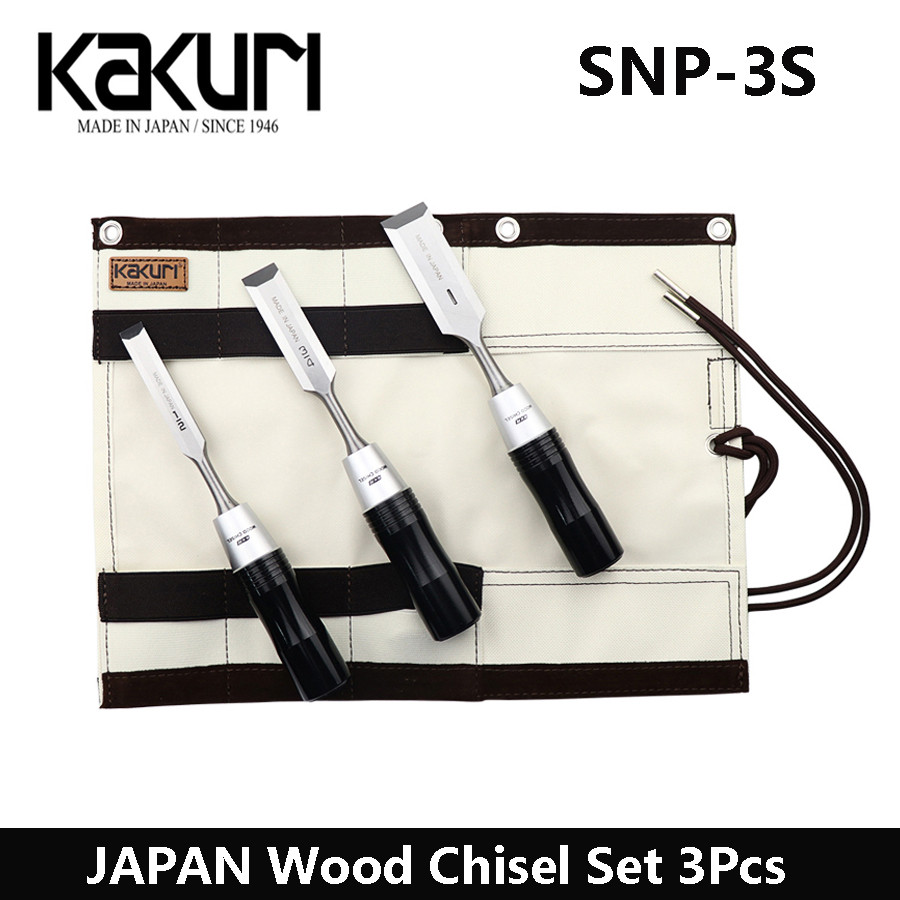 Kakuri SNP-3S ญี่ปุ่นสิ่วไม้ชุด 3 ชิ้นมีดแกะสลักพร้อมกระเป๋าเก็บสําหรับงานไม้การประมวลผลและแกะสลัก