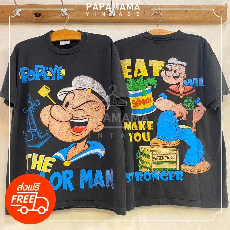 ย้อนยุค[ POPEYE ] Bio Washed tag original Bootleg แท้ เสื้อวินเทจ เสื้อการ์ตูน ป๊อปอาย men tshirt vintage shirtS-5XL