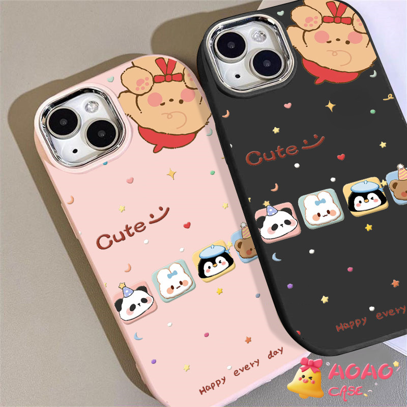 หวานมีความสุขในการ์ตูนน่ารัก ๆ เคส iPhone 13 16 11 14 15 12 Pro Max 8Plus 7Plus XR 16 7 8 15 Plus X XS Max SE 2020