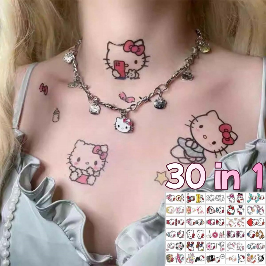 พร้อมส่ง สติกเกอร์รอยสัก Sanrio Kuromi 30 แผ่น ลายการ์ตูนคิตตี้ รอยสักชั่วคราวติดทนนาน เหมาะสำหรับสาวๆ สำหรับงานปาร์ตี้