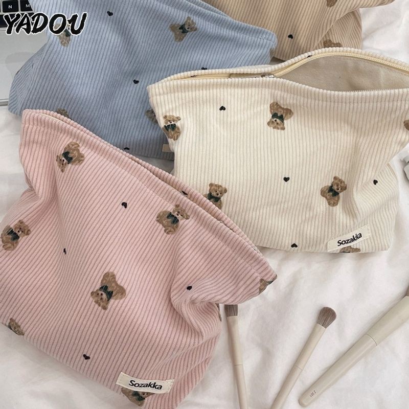 Yadou กระเป๋าเก็บของแบบพกพาผ้าลูกฟูกน่ารัก