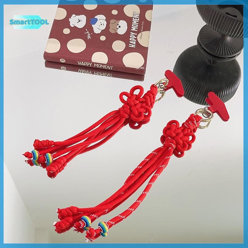 Utzn> ปีใหม่สีแดงปมจีนเชือกเส้นเล็กโทรศัพท์มือถือสีทึบเรียบง่ายเชือกไนลอนโทรศัพท์พวงกุญแจกระเป๋าจี้ส