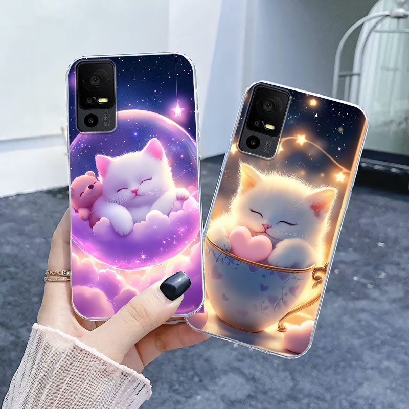 สุนัขแมวน่ารักสําหรับ TCL 40 SE 40 NxtPaper 4G 5G 40 T T608DL 405 403 กรณีดอกไม้ซิลิโคนนุ่มฝาครอบสําหรับ TCL 40SE หินอ่อนกันกระแทกป้องกันผีเสื้อโปร่งใสเคสโทรศัพท์