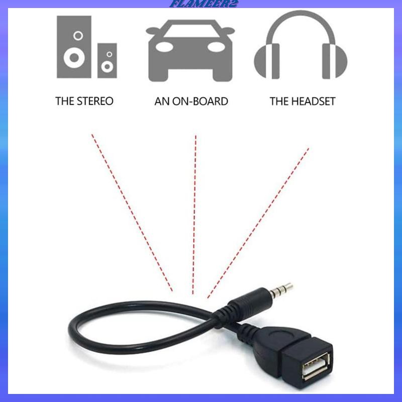 [Flameer2] Aux to USB 3.5 มม.ชาย Aux Audio Plug to USB หญิงสายแปลงสายไฟ,