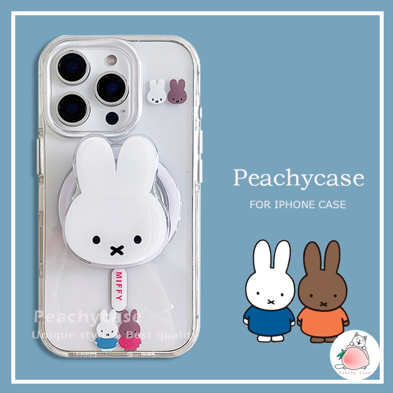 การ์ตูนน่ารัก มิฟฟี่ กระต่ายที่วางยืนชาร์จไร้สายกรณีโทรศัพท์เข้ากันได้สําหรับ ไอโฟน 16 15 14 13 มือโปร สูงสุด 16โปรแม็กซ์ อะคริลิคล้างปกหลังปลอกกันกระ