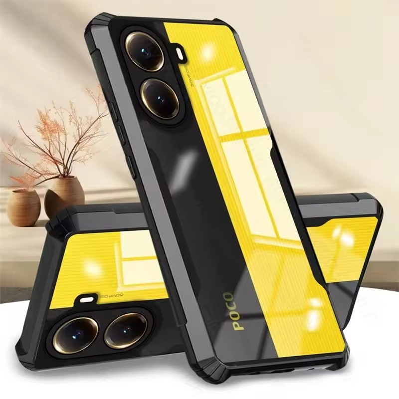 เคสโทรศัพท์สําหรับ POCO POCO X7 X6 X5 X4 X3 Pro X6 Neo X4 X3 GT X2 NFC 4G 5G F7 Pro Ultra กรณีสีดํา Anti-Drop อะคริลิคเคสโทรศัพท์ TPU ฝาครอบป้องกันเต็มรูปแบบ