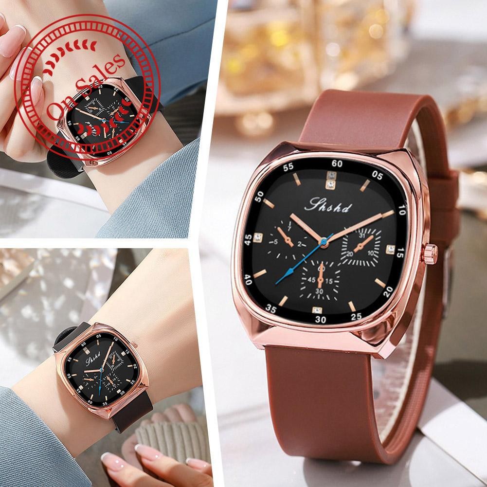 Limerence นาฬิกาควอทซ์ผู้หญิงสายนาฬิกาซิลิโคนนาฬิกาสี่เหลี่ยม Leisure The Dial Three Eyed U7z2