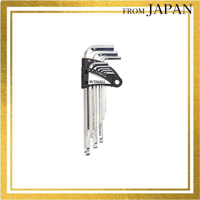 Takagi Ball Point Hex Wrench Set of 9, Gray [Allows for strong tightening at an angle, regardless of